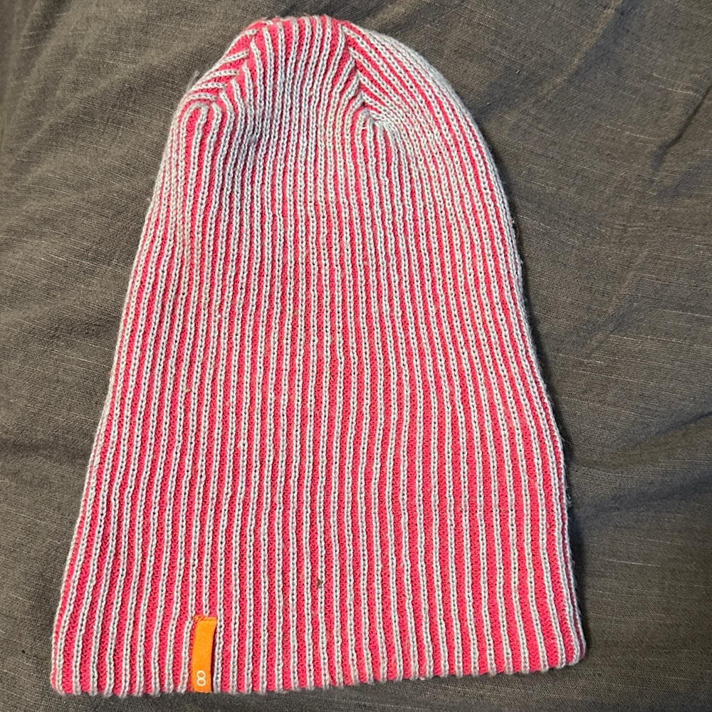 Verloop Pink and Blue-Gray Striped Beanie